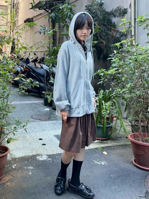 連帽針織寶寶藍拉鍊外套 