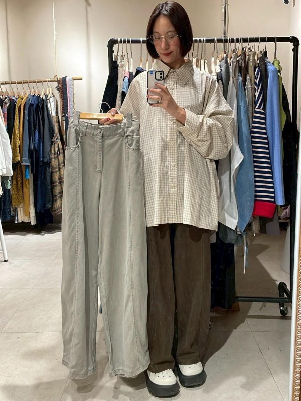 卯釘設計中線後伸縮腰直筒褲 