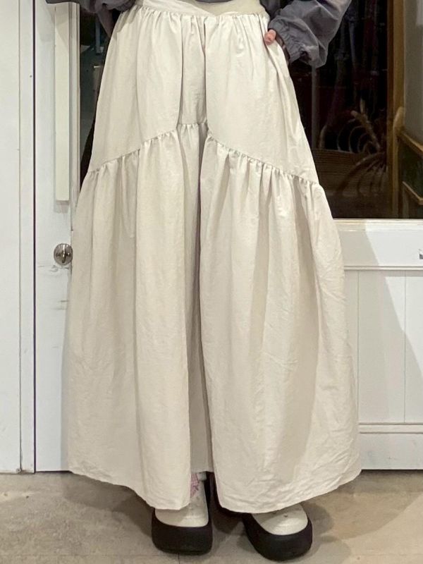 伸縮腰拼接抓皺圓裙 