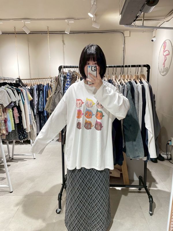 彩色原子小金剛水洗刷舊oversized長袖上衣 