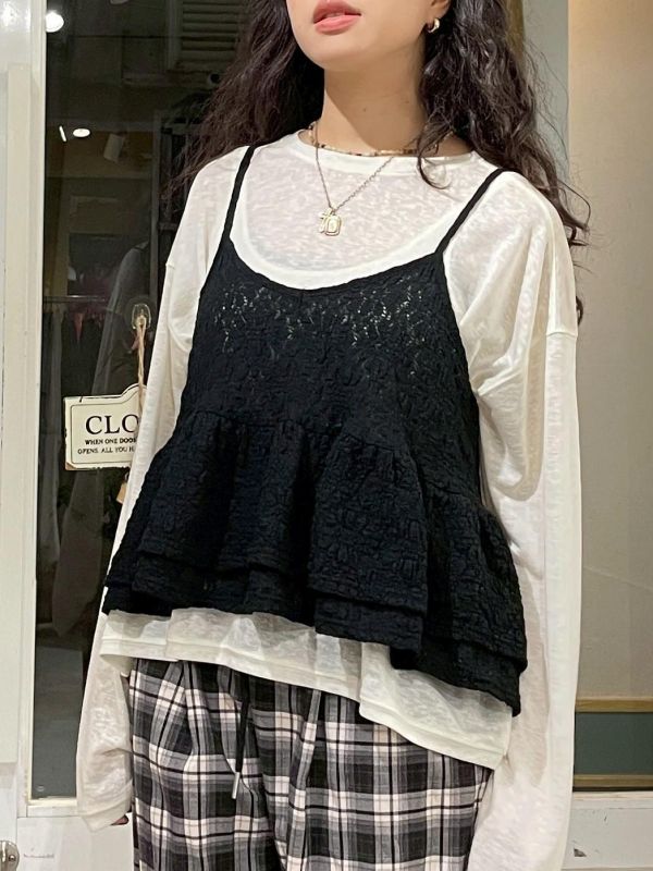 立體皺皺布兩側蛋糕可調節細肩小背心 