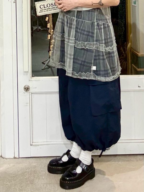 伸縮腰刷刷布兩側立體大口袋下擺抽繩A字長裙 