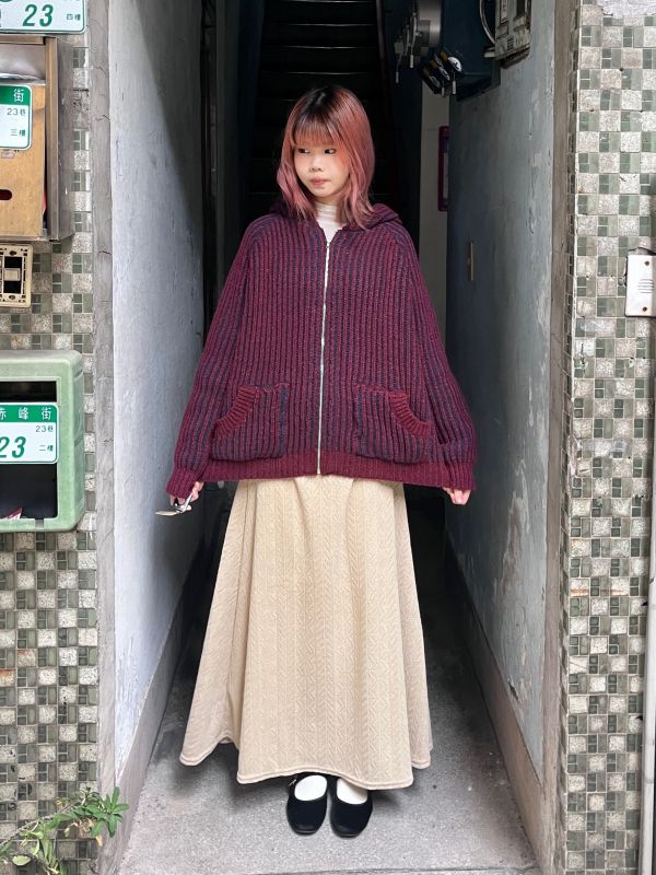 撞色毛線針織拉鏈外套 