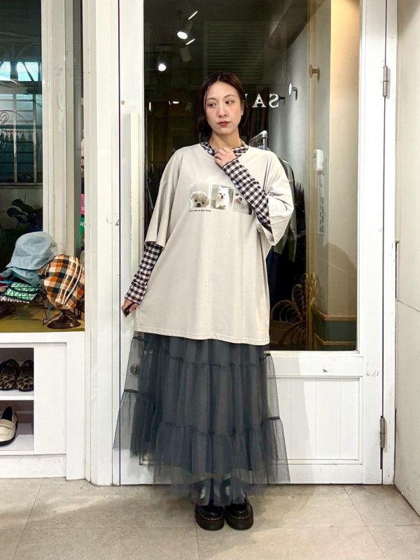 格子微高領微透膚內搭上衣 