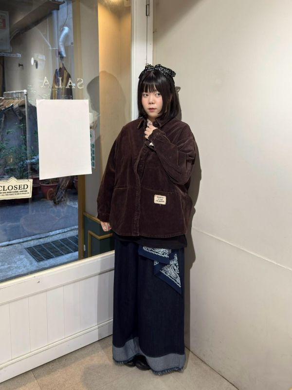燈芯絨多口袋布標排釦外套 