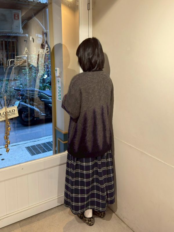 黑紫撞色薄毛衣排釦外套 