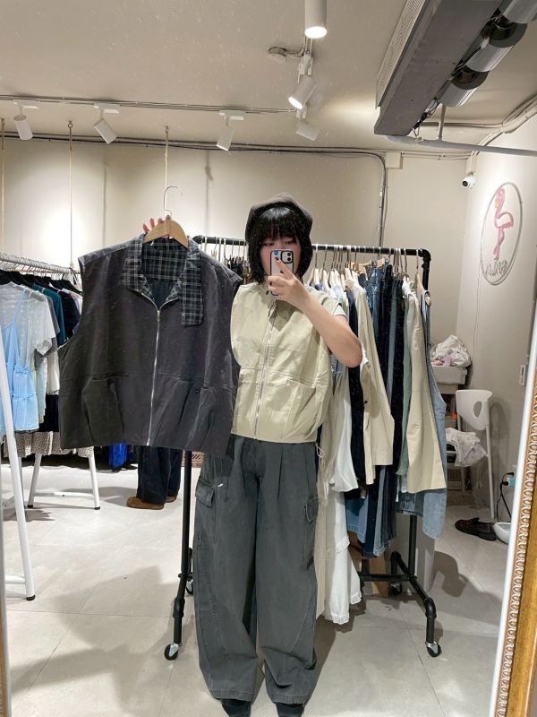 質感格紋內裏鈕扣翻領背心 