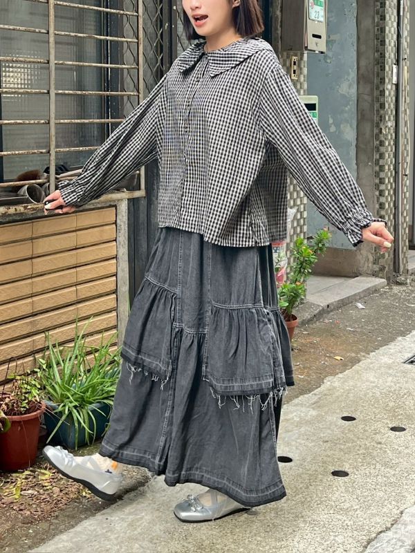 水洗色拼接蛋糕牛仔裙 