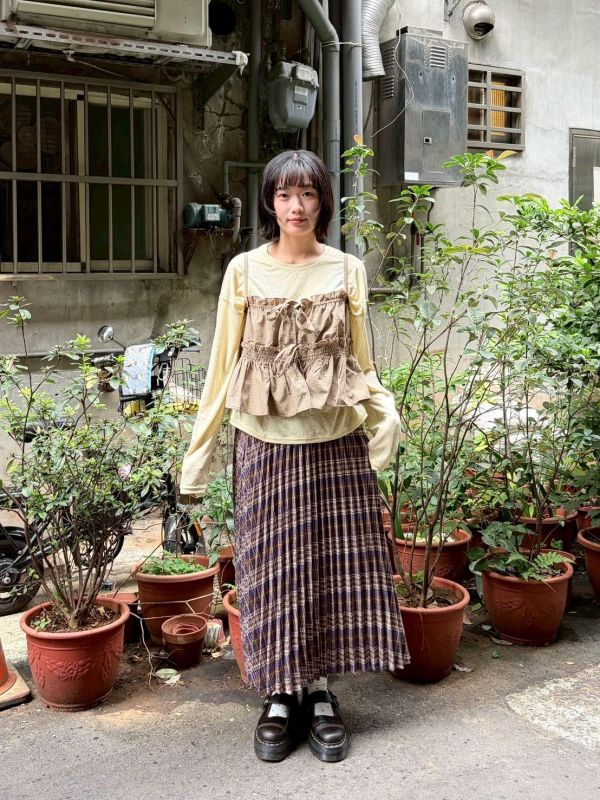 雙蝴蝶結縮褶荷葉邊外搭背心 