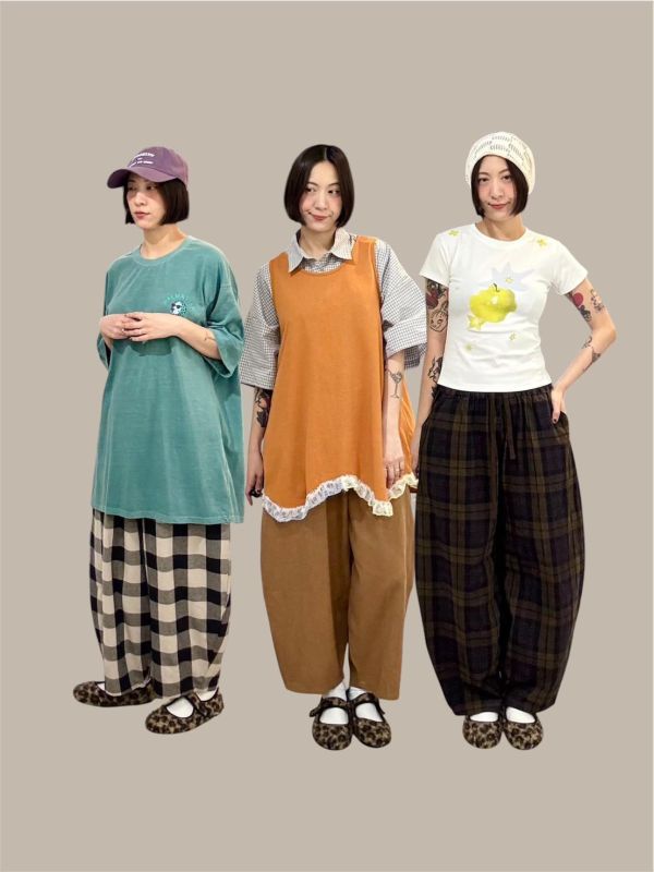 棉麻繭型九分寬褲 