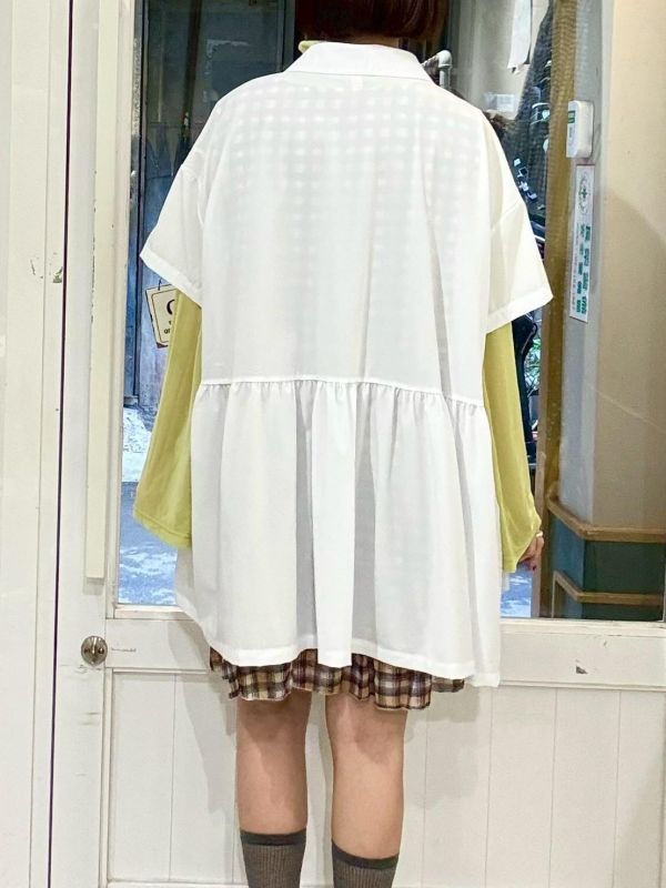 設計感抓皺紗拼接短袖襯衫 