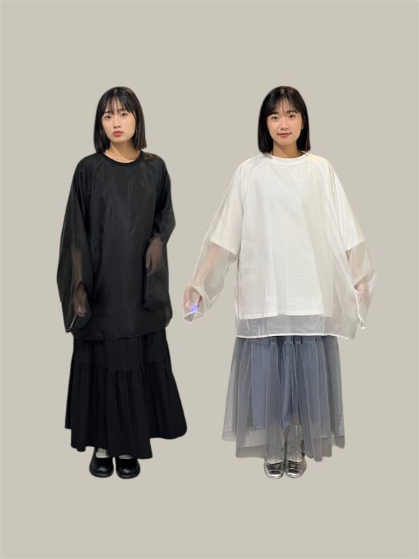 假兩件光澤紗圓領上衣 