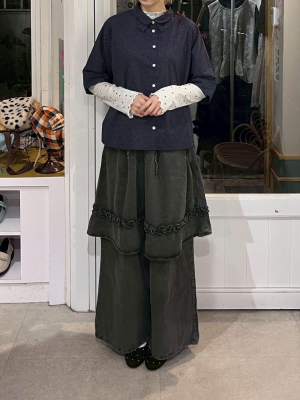 花邊裙簾拼接水洗牛仔寬褲 