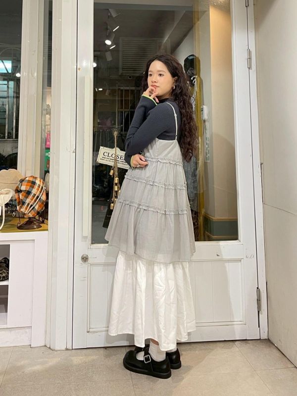 可調節細肩可愛捲邊蛋糕裙雙層短罩衫 