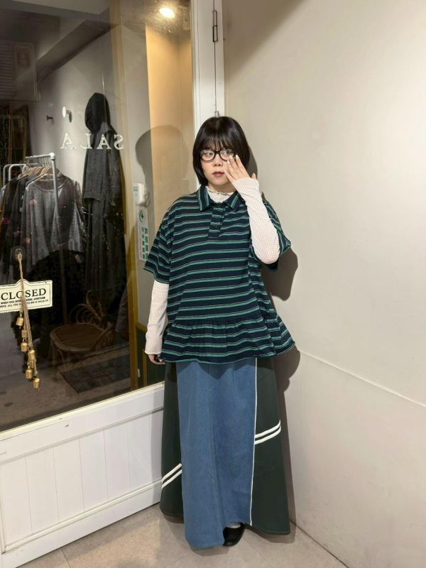 滿版條紋荷葉下擺polo衫 