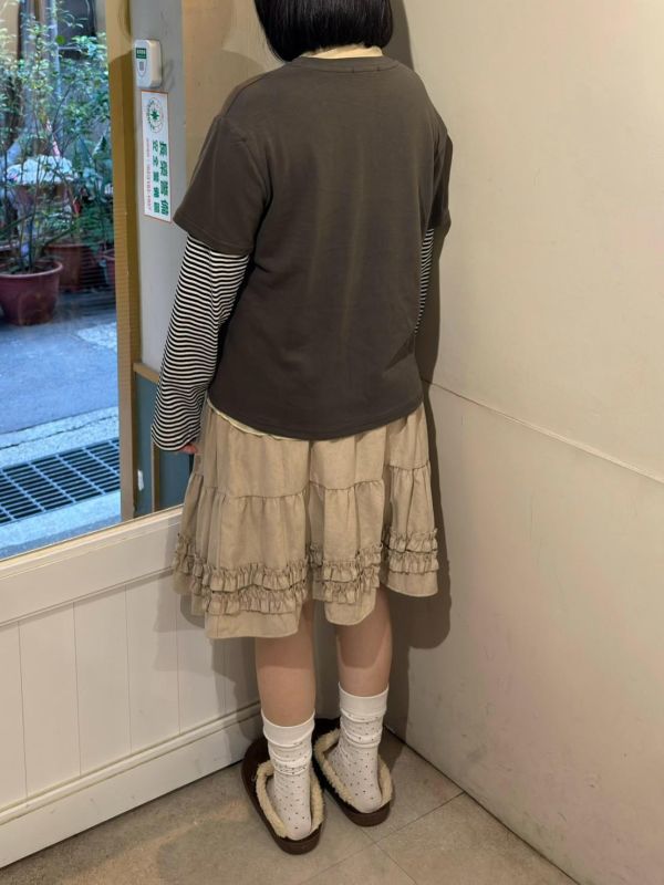 沙發貓狗假兩件條紋拼袖tee 