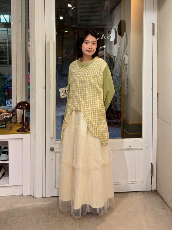 格紋不規則下擺背心 