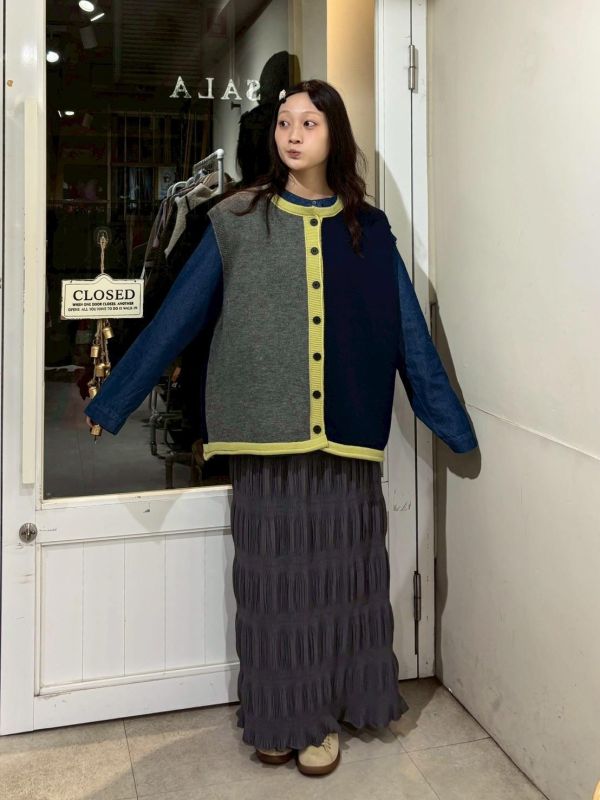 粗撞色排扣針織背心 