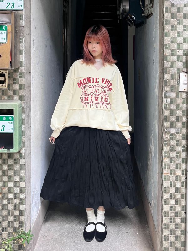 側拉鏈美式印花抽鬚上衣 