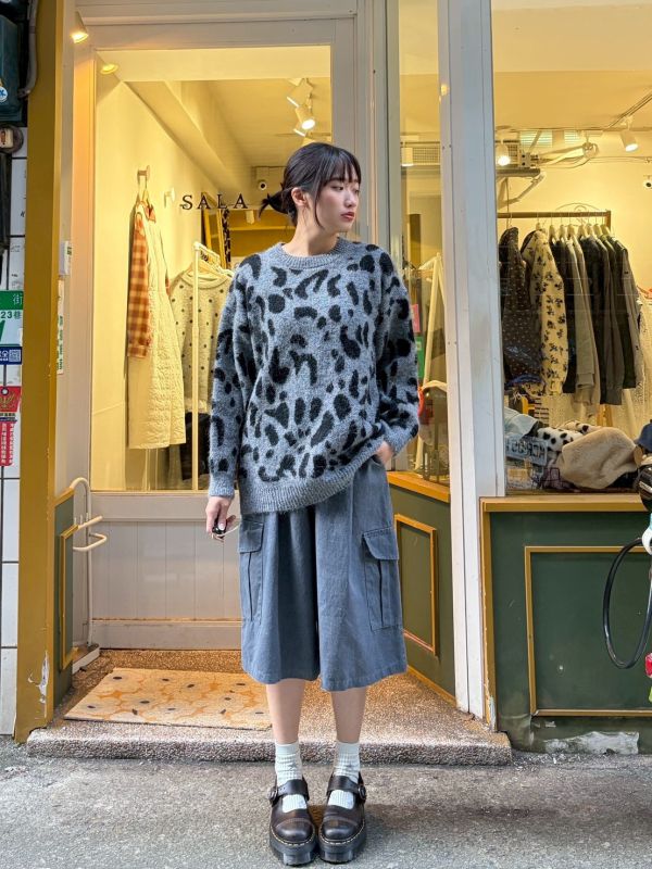 馬海毛豹紋圓領毛衣 