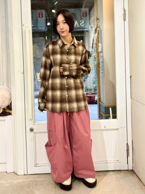 毛呢格紋襯衫上衣 