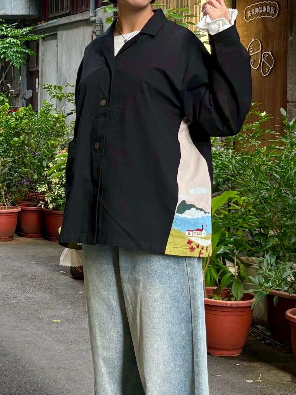 兩側風景刺繡西裝翻領外套 