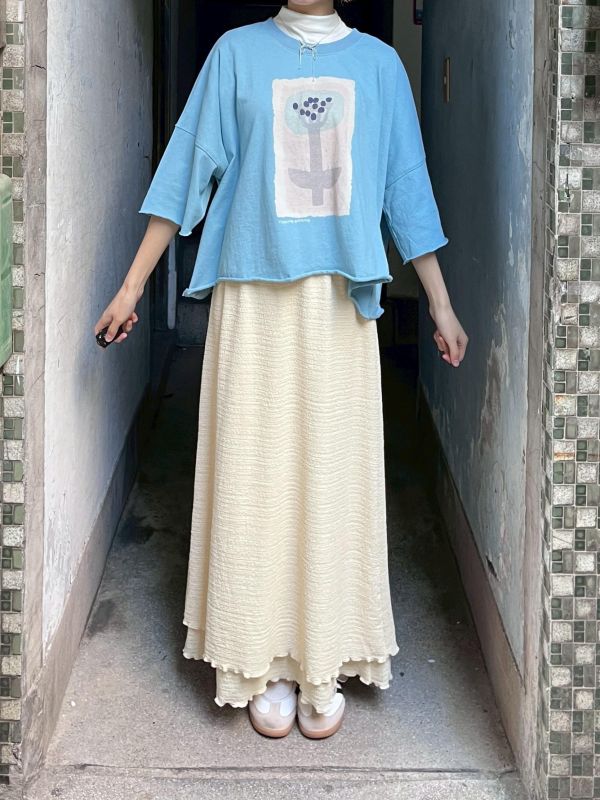 復古樹木彩繪印花不收邊短版上衣 