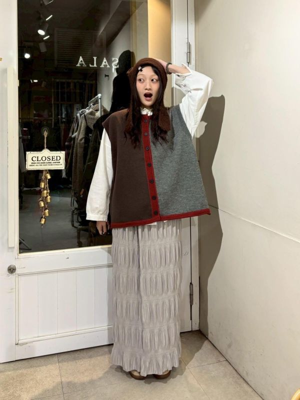 粗撞色排扣針織背心 