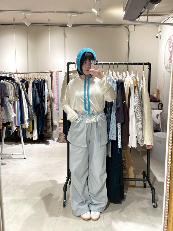 刷刷布打折造型抽繩下擺長褲+裙廉 