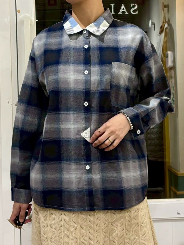 拼接領格紋襯衫 