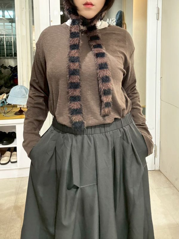 不規則下擺西裝布鬆緊腰灰長裙 