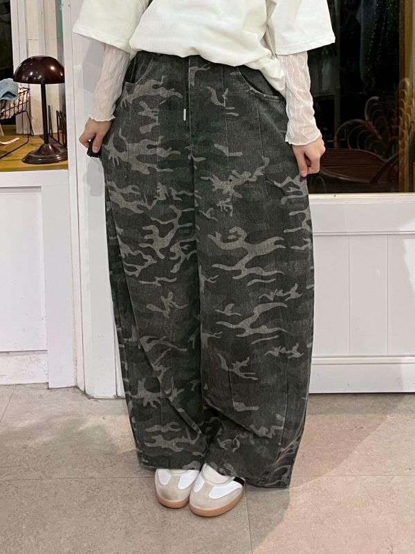 牛仔迷彩錐形長褲 