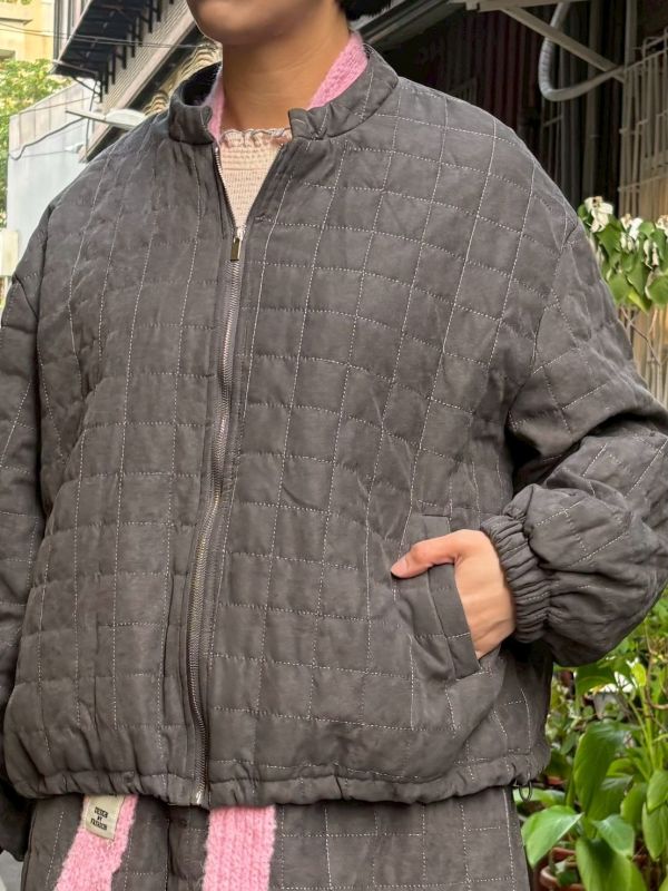 格子車縫鋪棉套裝 