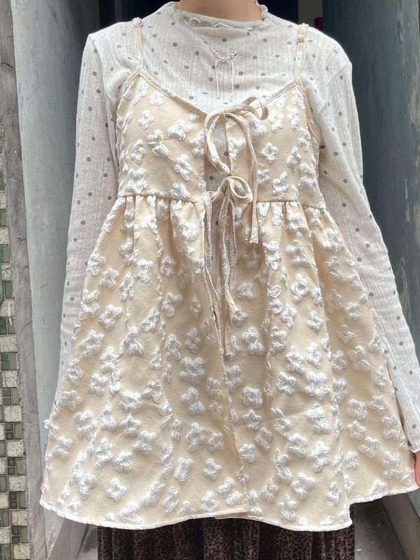 綁帶立體花花可調節吊帶背心 