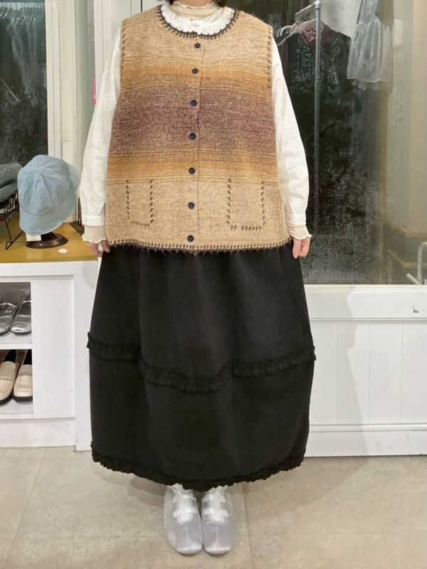 絨布厚磅滾邊繭型鬆緊腰長裙 