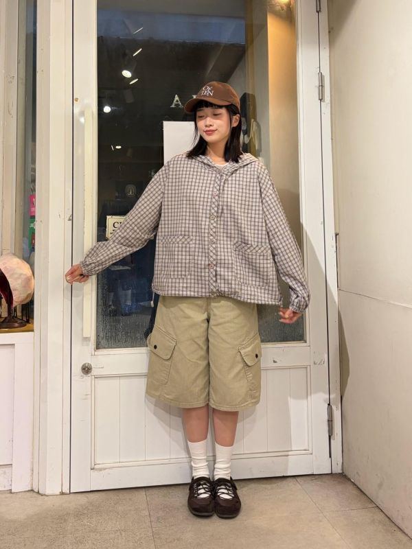 格紋連帽彩色排釦外套 
