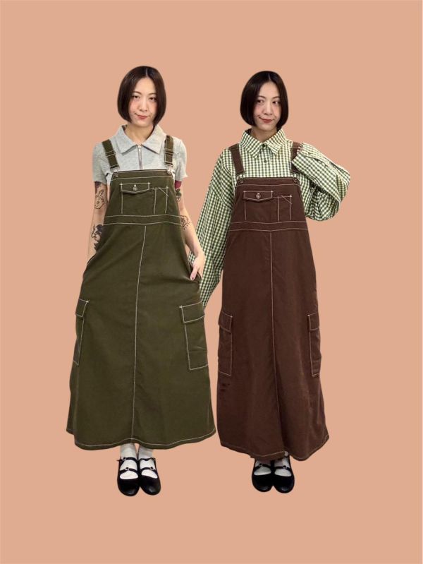 工裝多口袋吊帶背心裙 