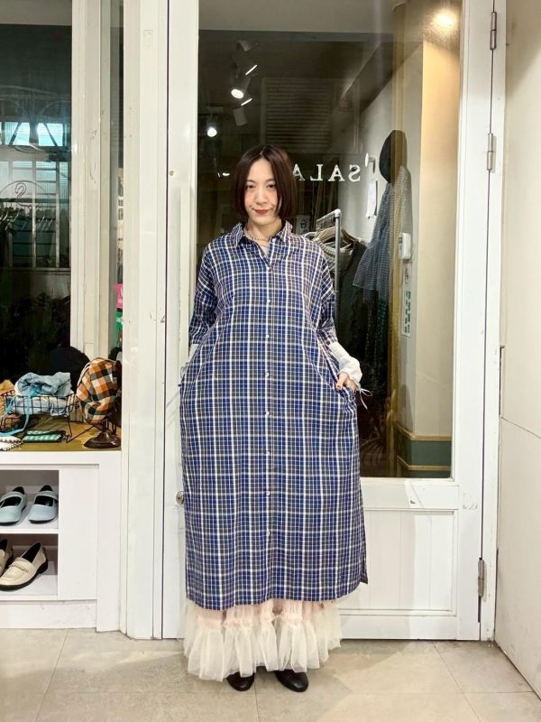 格子襯衫洋裝 
