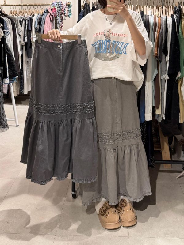 牛仔花邊魚尾長裙 