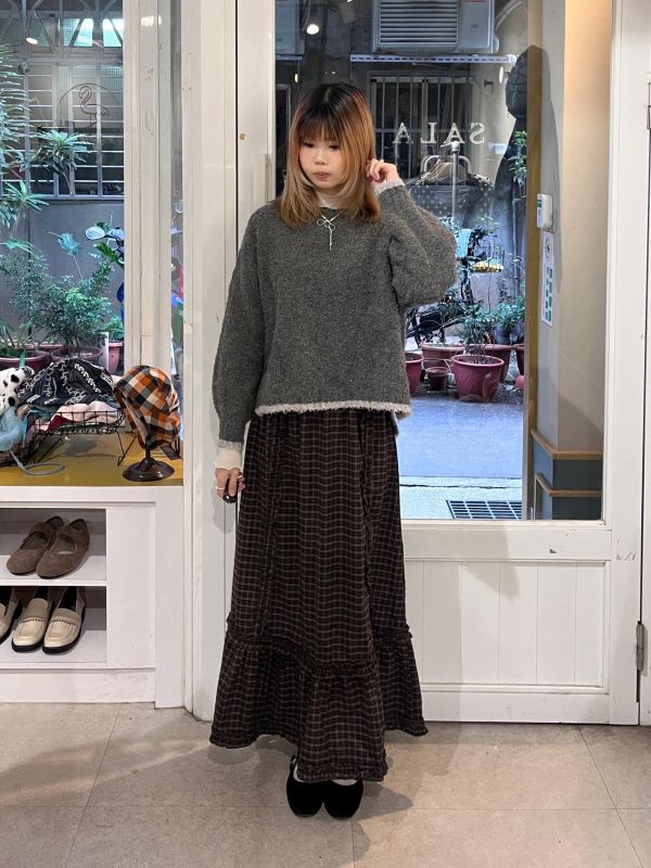 復古格紋擠花魚尾長裙 