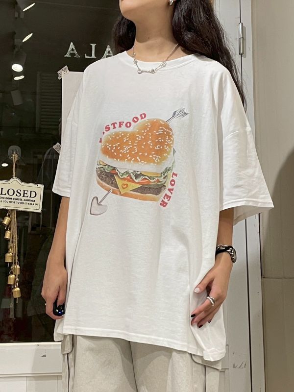 FASTFOOD LOVER印花落肩T 