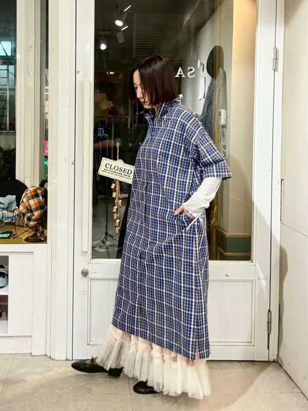 格子襯衫洋裝 