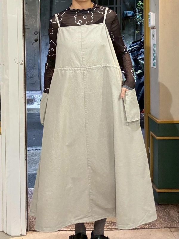 工裝卡其布立體大口袋吊帶背心裙 