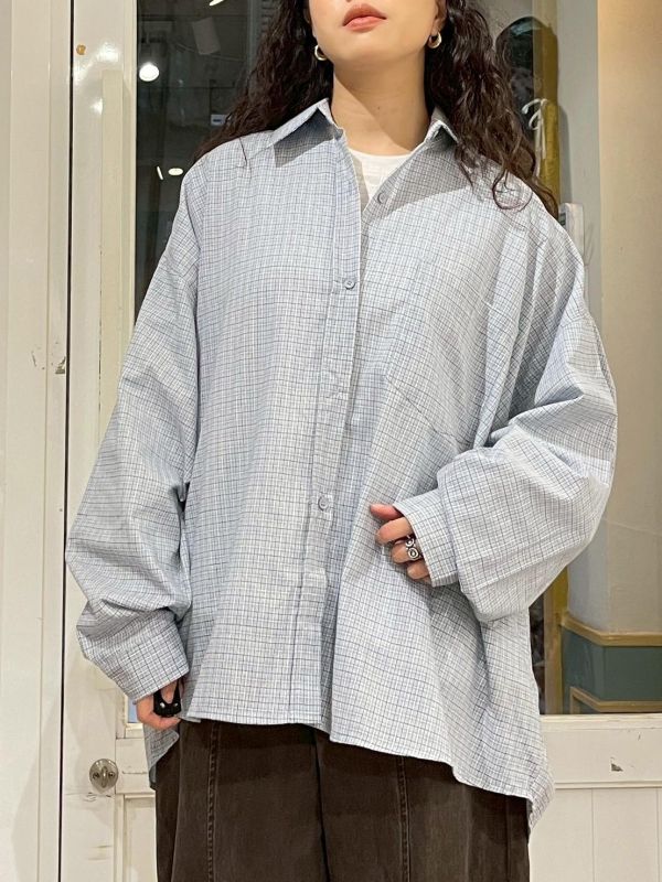 經典百搭寬鬆落肩格紋前短後長翻領襯衫 