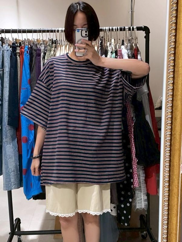 撞色復古寬版條紋Tee 
