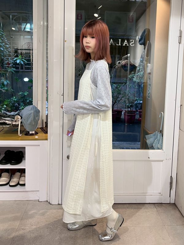 可調節側綁帶雙層蕾絲吊帶罩衫 