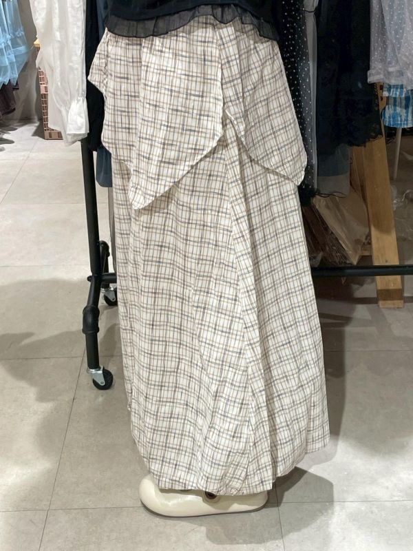 不對稱造型抽繩格紋氣球褲 