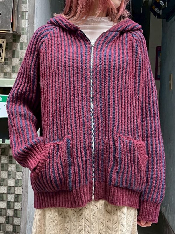 撞色毛線針織拉鏈外套 