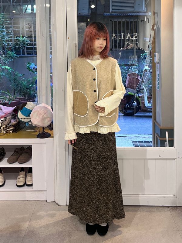 奶油花邊棉質長袖上衣 