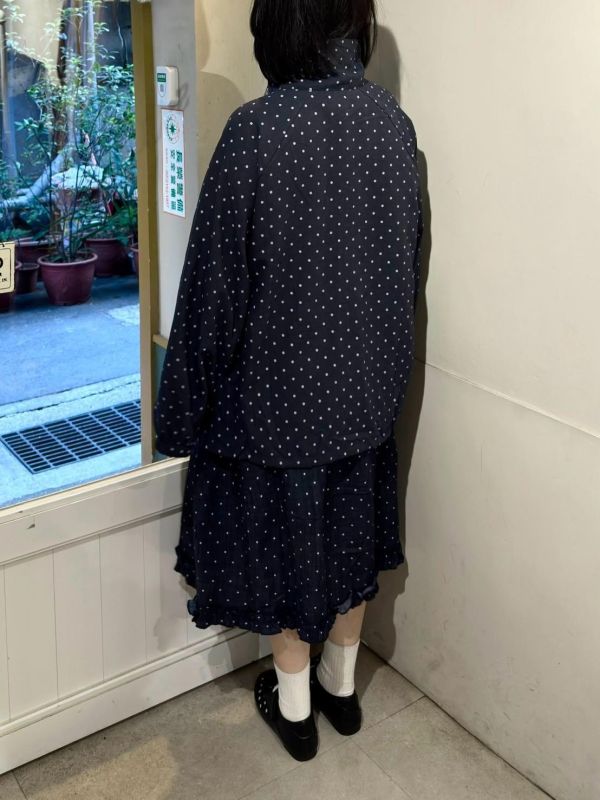 波點大翻領蕾絲綁帶外套 
